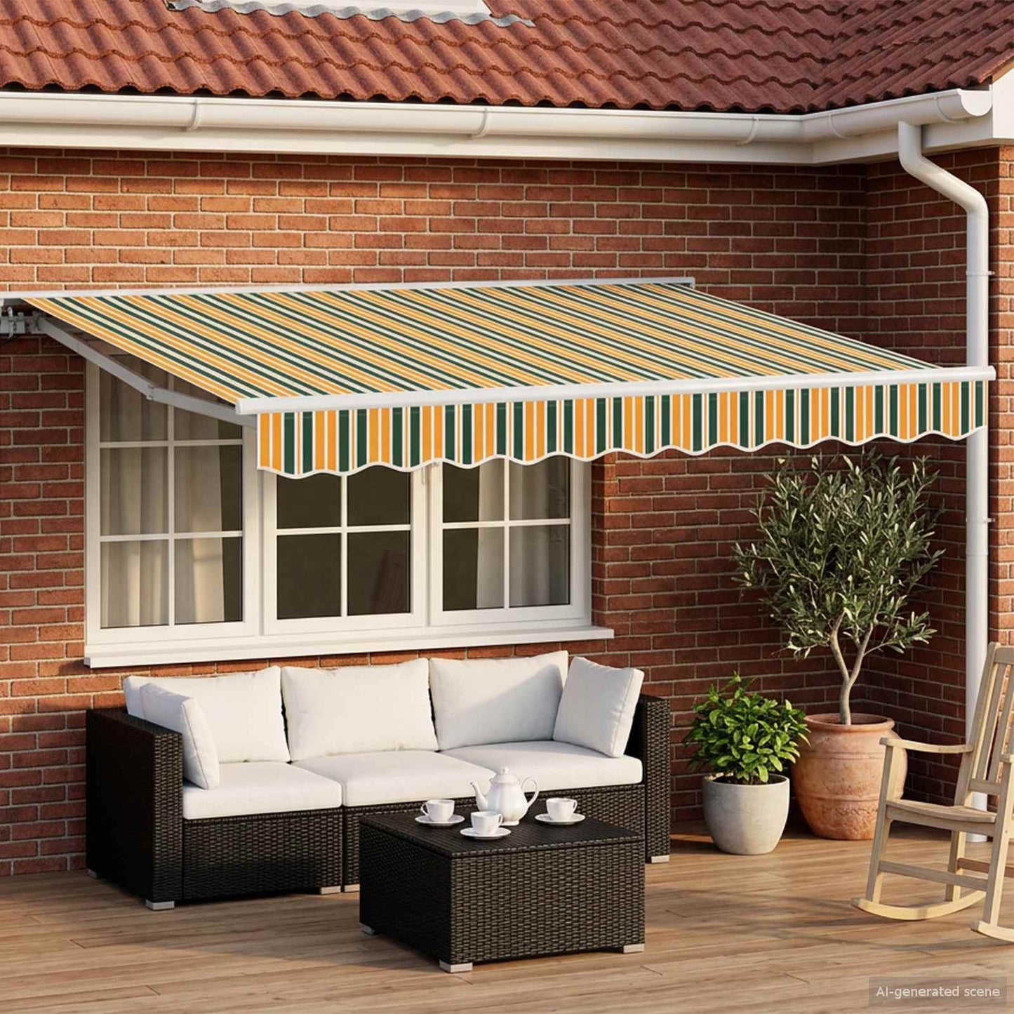 Manual Awning Frame with LEDs Green, Yellow and White 2.5 x 2 m