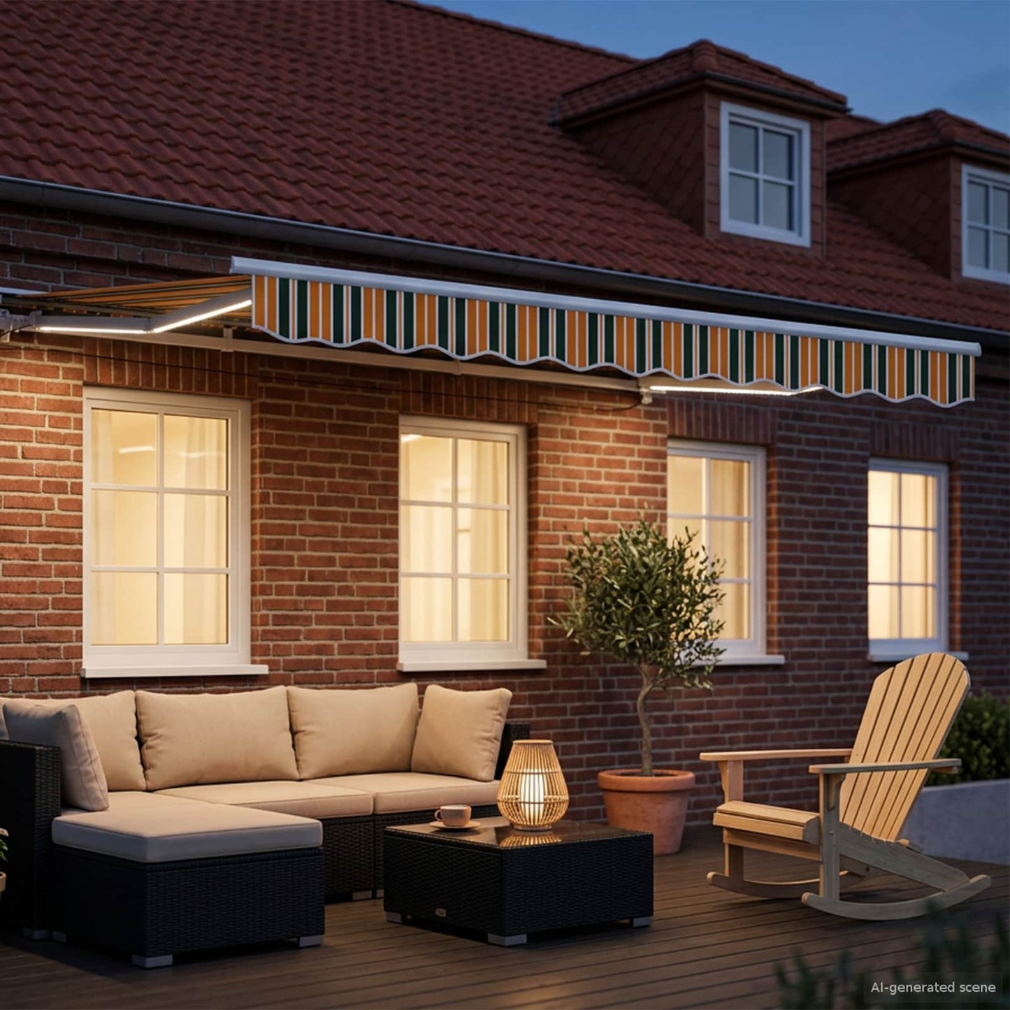Manual Awning Frame with LEDs Green, Yellow and White 2.5 x 2 m