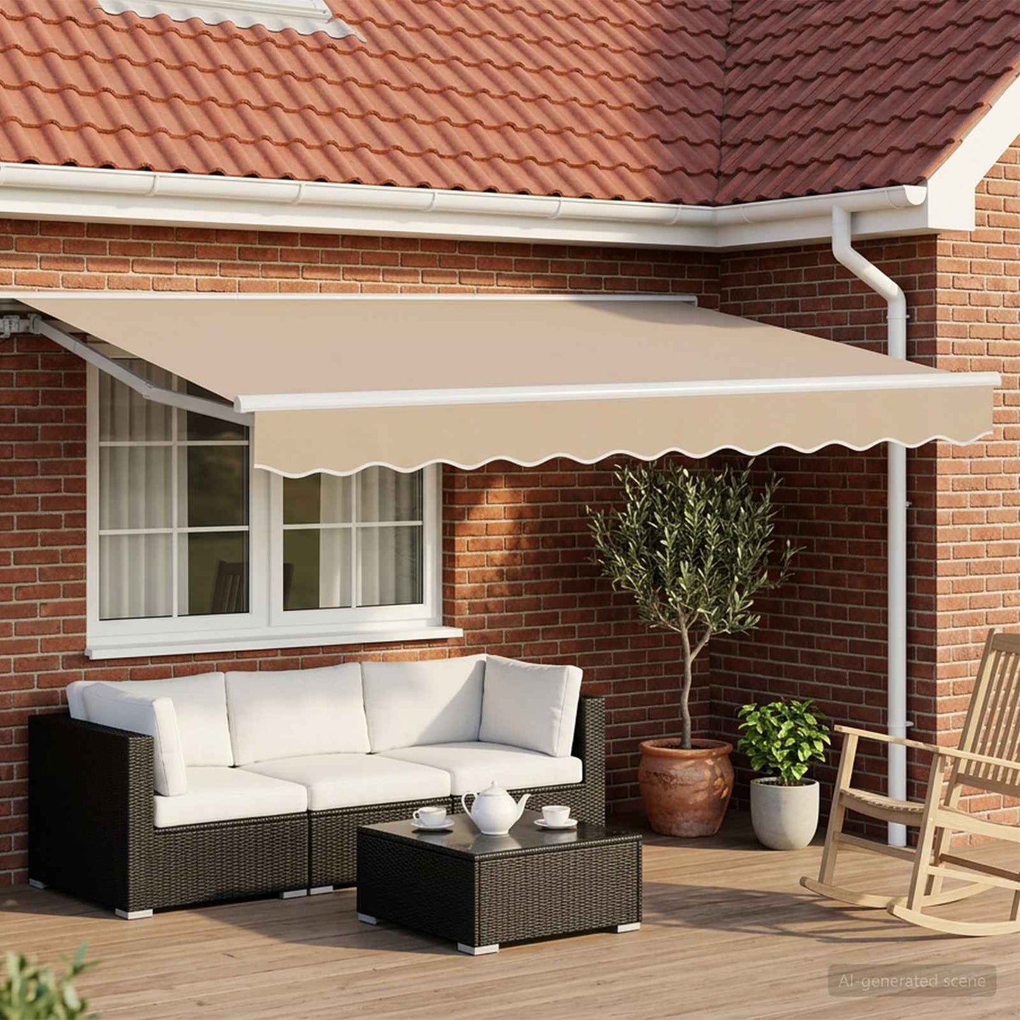 Manual Awning Frame with LEDs Beige and White 3.5 x 2 m