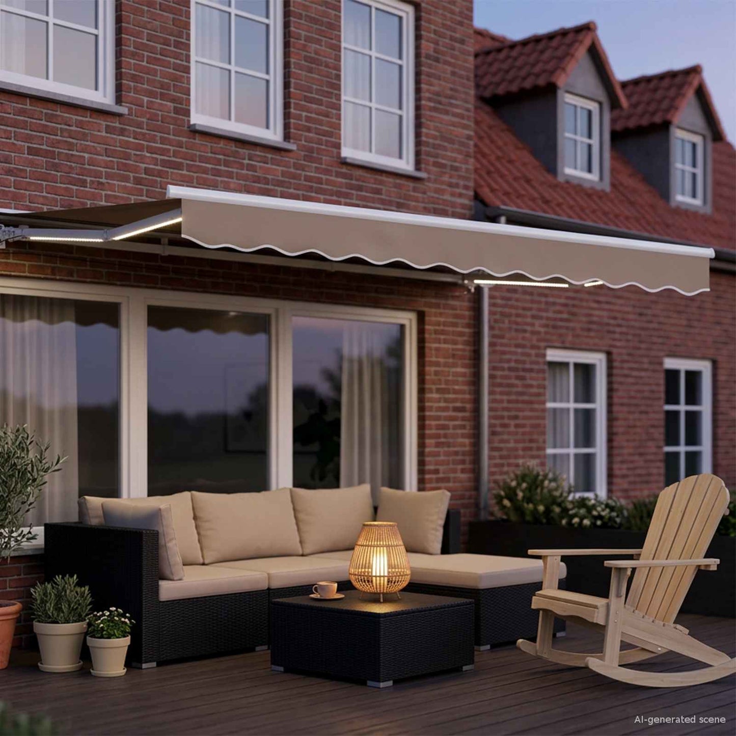 Manual Awning Frame with LEDs Beige and White 3.5 x 2 m