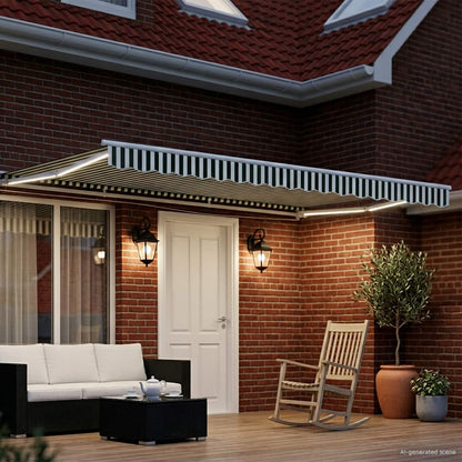 Manual Awning Frame with LEDs Green and White 4 x 2 m
