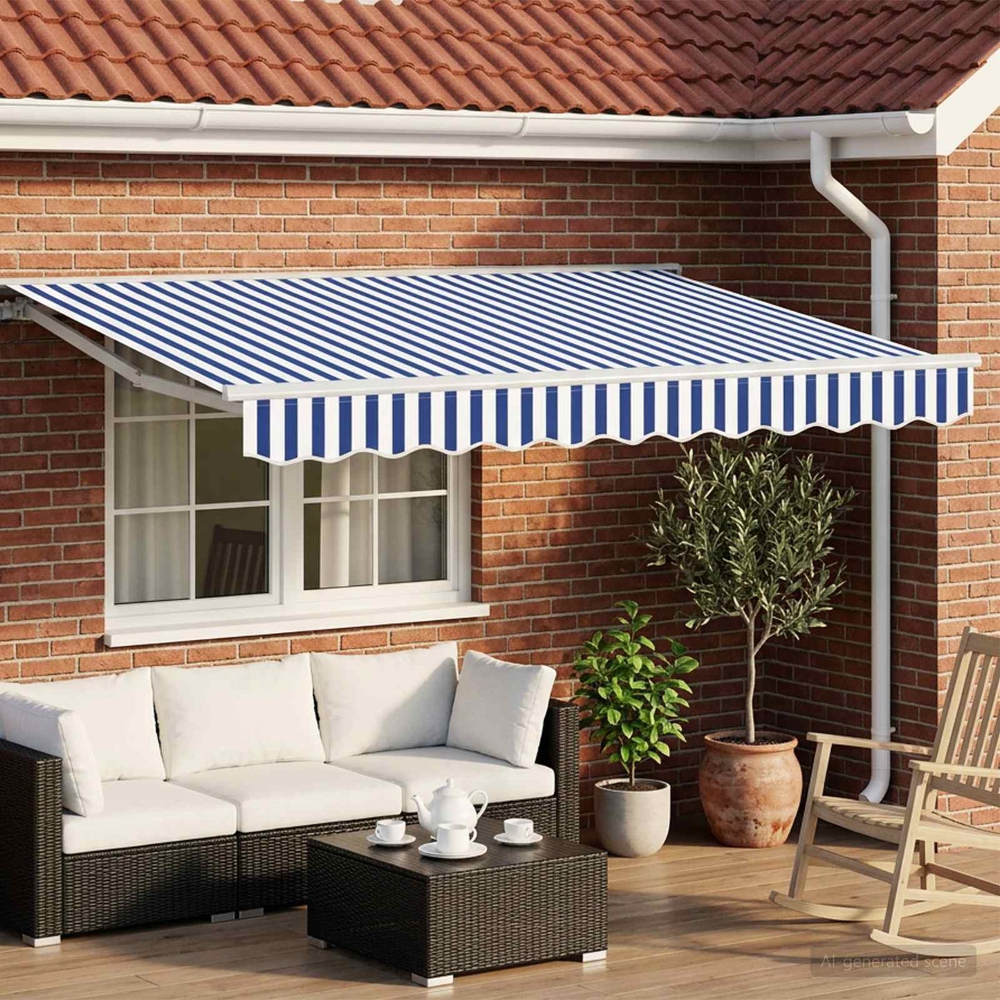 Manual Awning Frame with LEDs Blue and White 3 x 2.5 m