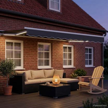 Manual Awning Frame with LEDs White and Anthracite 3 x 2.5 m