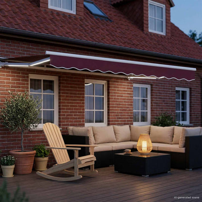 Manual Awning Frame with LEDs Burgundy and White 3 x 2.5 m