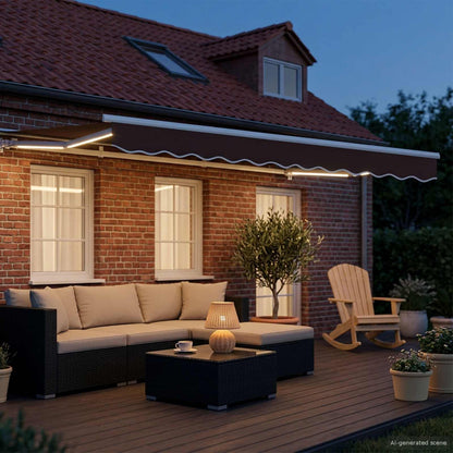 Manual Awning Frame with LEDs Brown and White 3 x 2.5 m