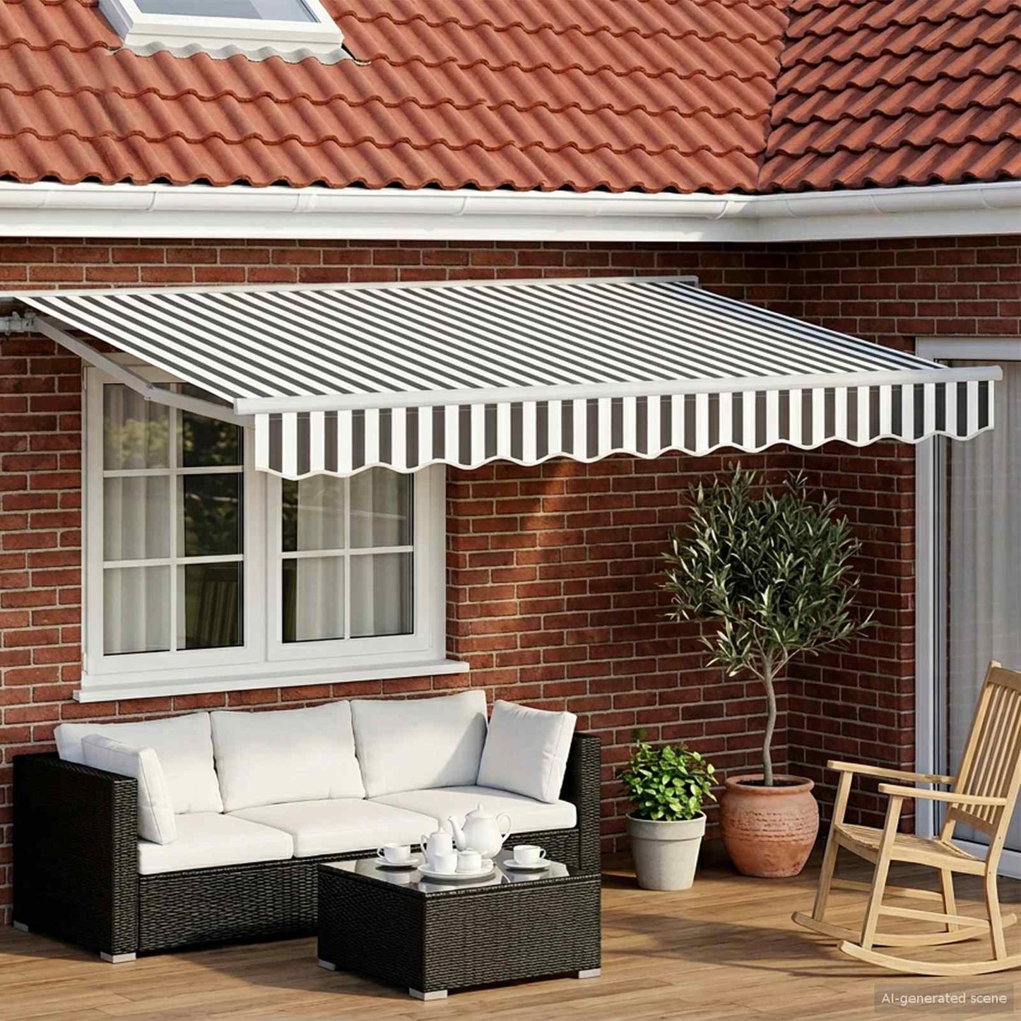 Manual Awning Frame with LEDs Anthracite and White 3 x 2.5 m