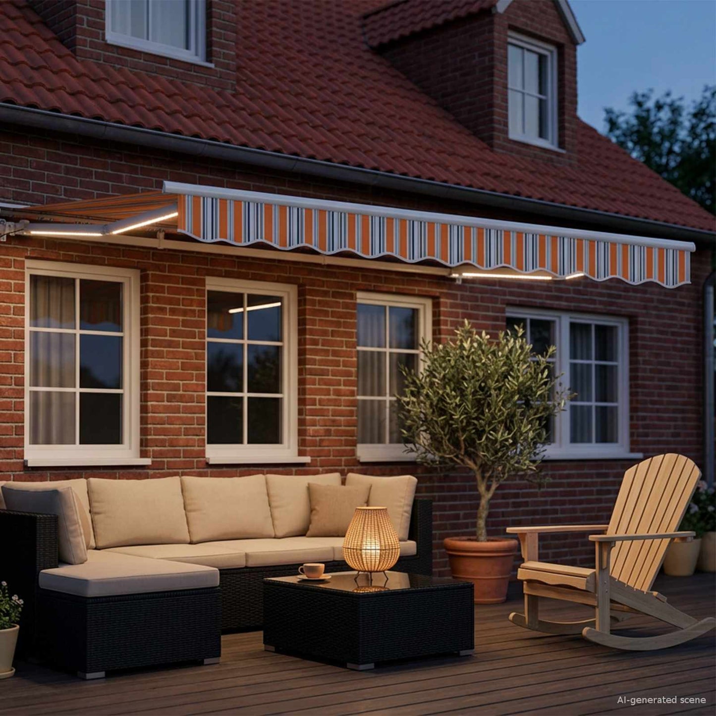 Manual Awning Frame with LEDs Blue, Orange and White 3 x 2.5 m