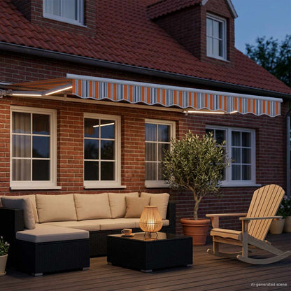 Manual Awning Frame with LEDs Blue, Orange and White 3 x 2.5 m