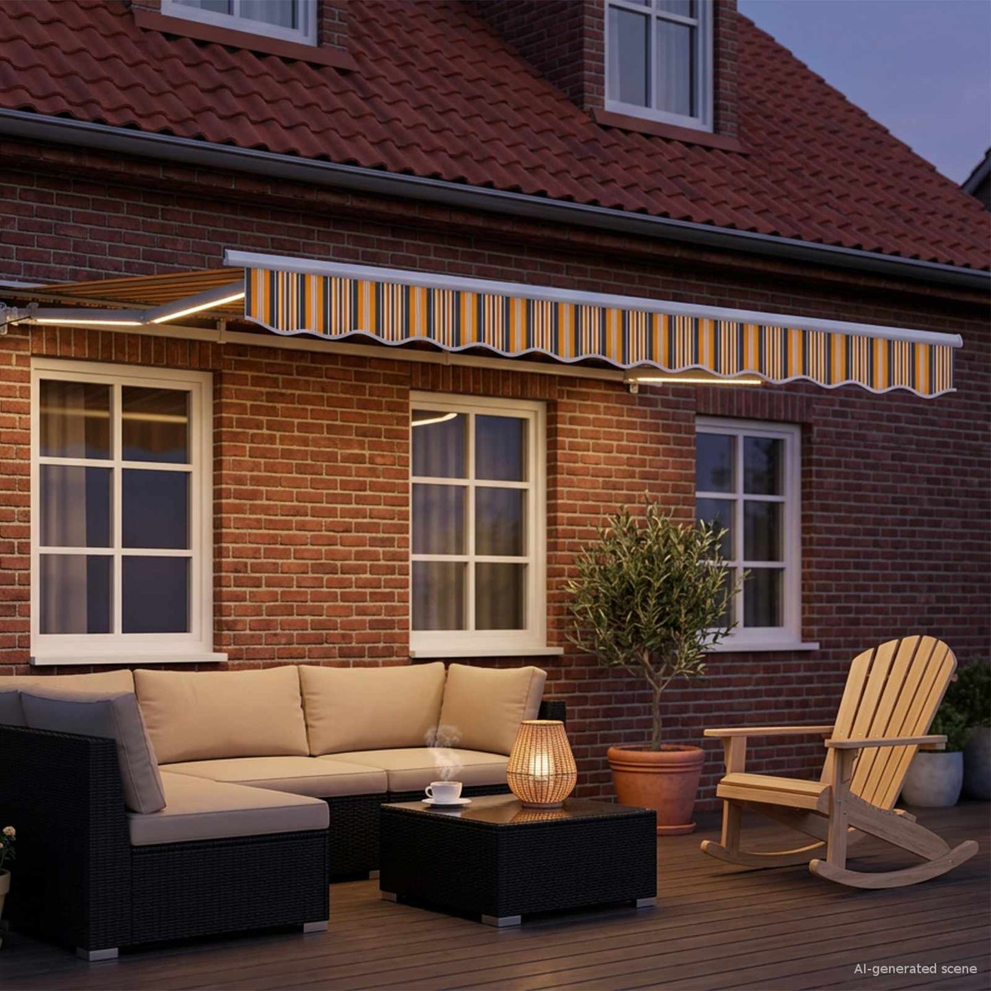 Manual Awning Frame with LEDs Yellow, Grey and White 3 x 2.5 m