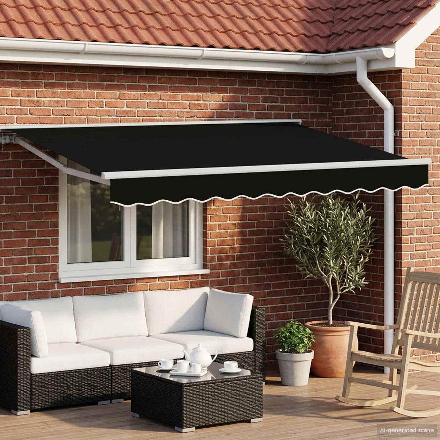 Manual Awning Frame with LEDs Black and White 3 x 2.5 m