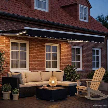 Manual Awning Frame with LEDs Black and White 3 x 2.5 m