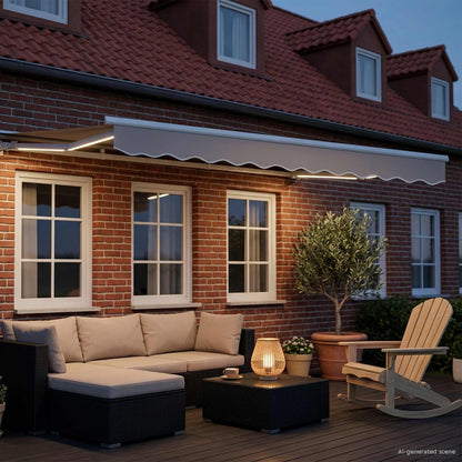 Manual Awning Frame with LEDs Light Grey and White 3 x 2.5 m