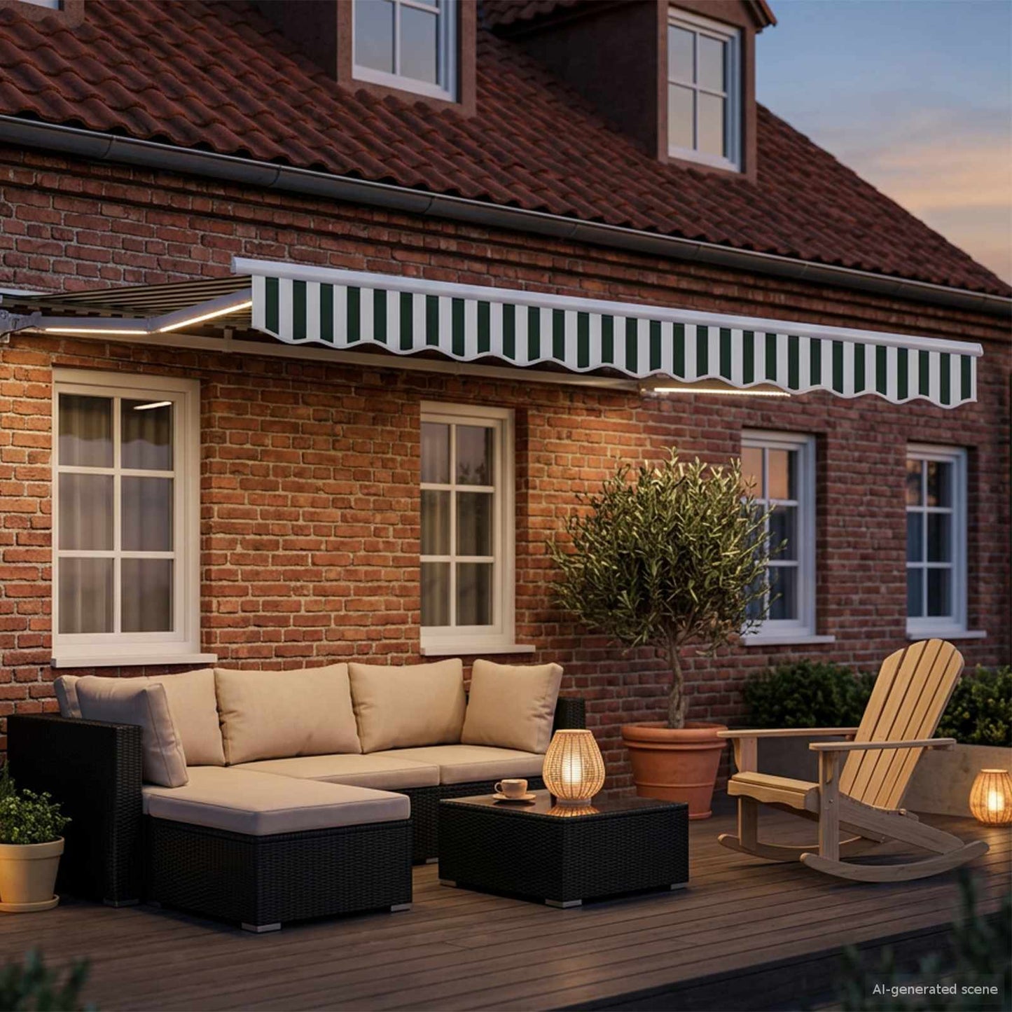 Manual Awning Frame with LEDs Green and White 3 x 2.5 m