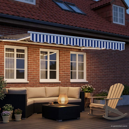 Manual Awning Frame with LEDs Blue and White 3.5 x 2.5 m