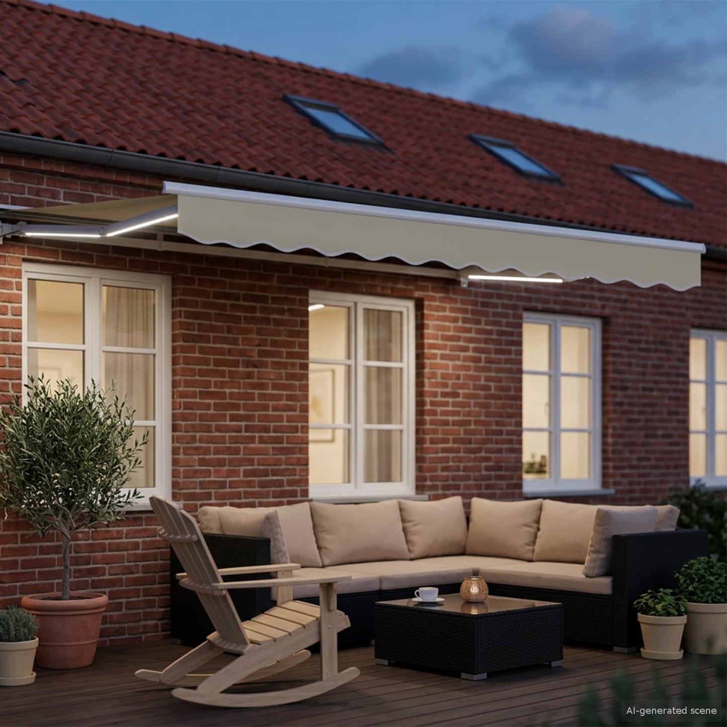 Manual Awning Frame with LEDs Cream and White 3.5 x 2.5 m