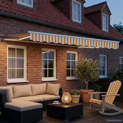 Manual Awning Frame with LEDs Yellow and White 3.5 x 2.5 m