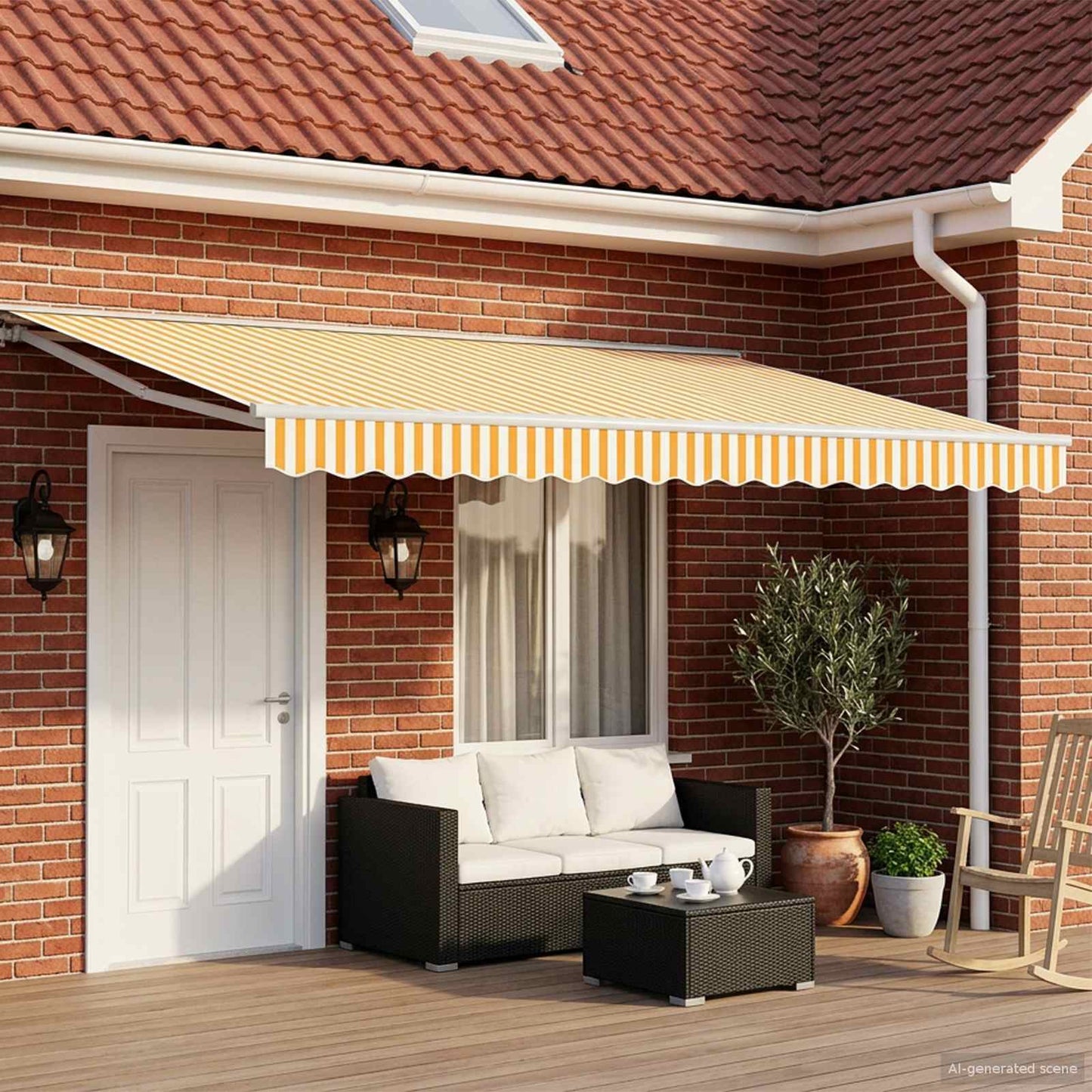 Manual Awning Frame with LEDs Yellow and White 4 x 3 m