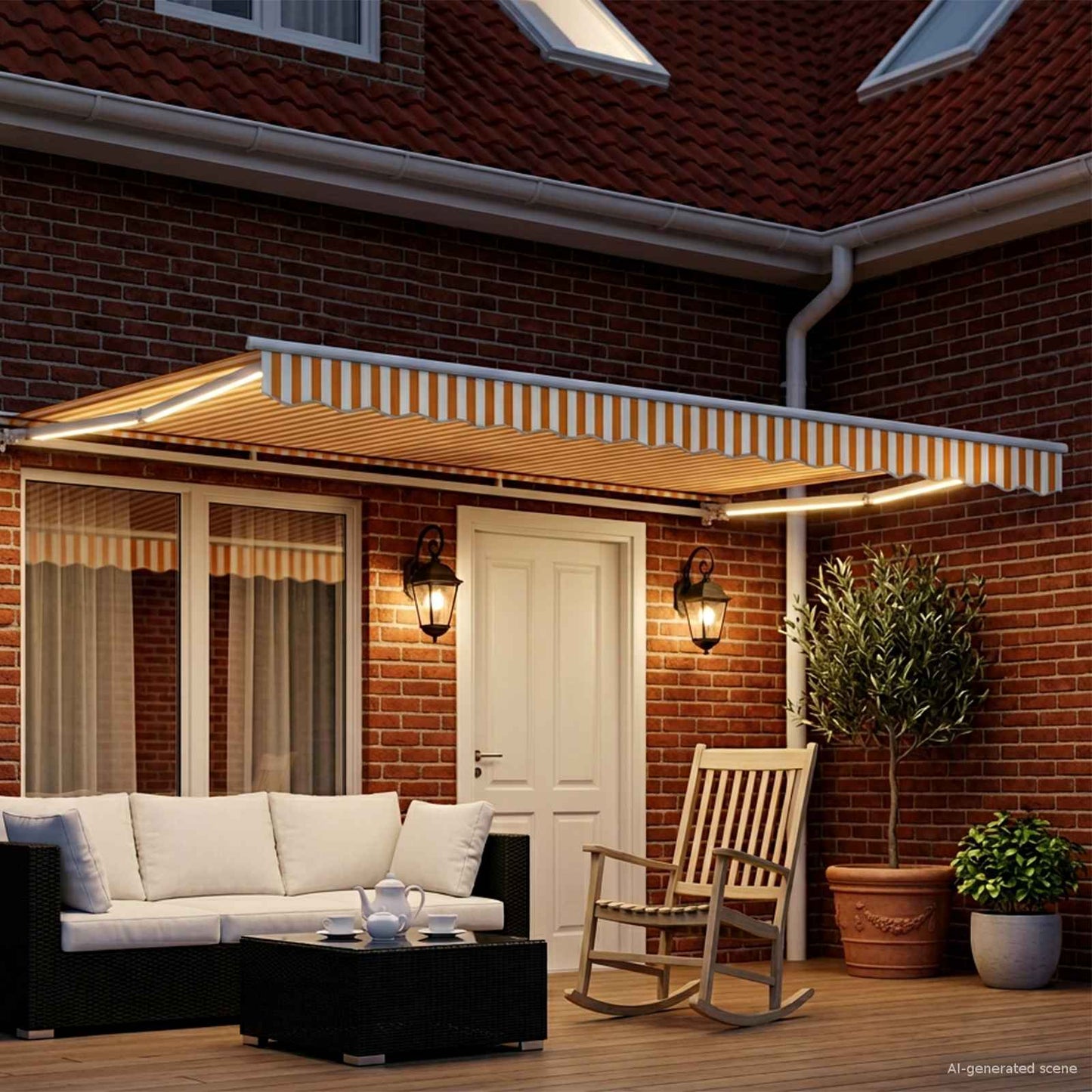 Manual Awning Frame with LEDs Yellow and White 4 x 3 m