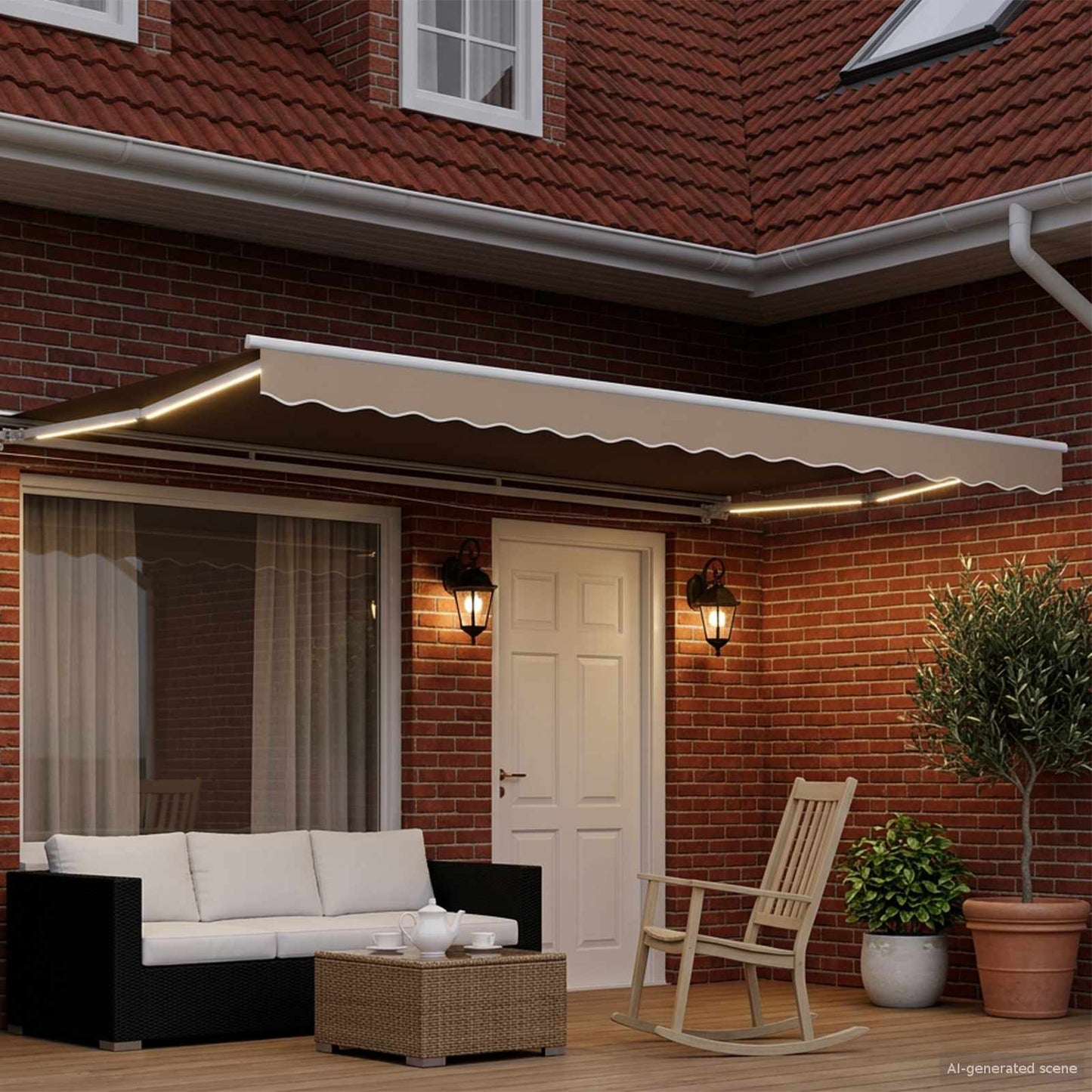 Manual Awning Frame with LEDs Beige and White 4 x 3 m