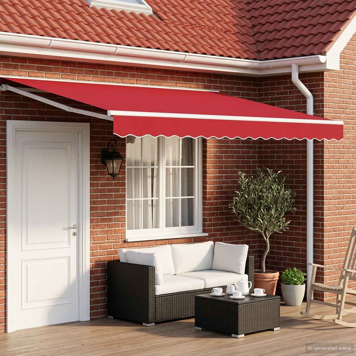 Manual Awning Frame with LEDs Red and White 4 x 3 m