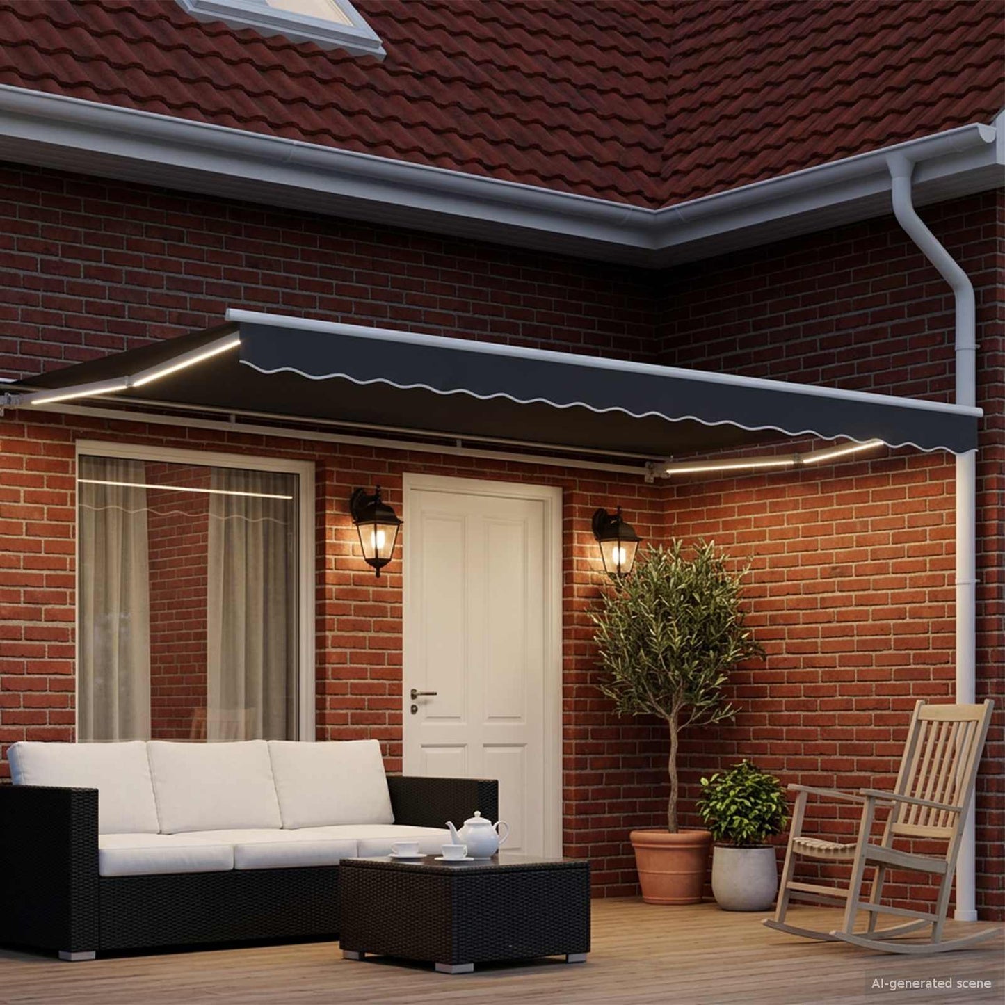 Manual Awning Frame with LEDs White and Anthracite 4 x 3.5 m