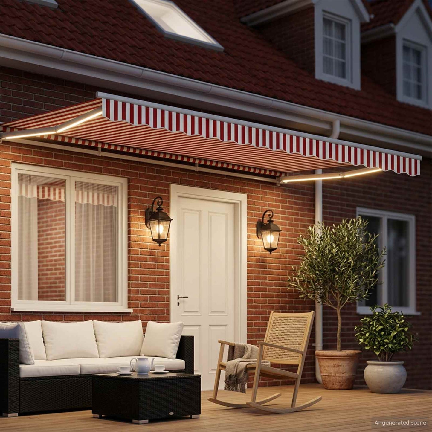 Manual Awning Frame with LEDs Red and White 4 x 3.5 m