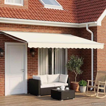 Manual Awning Frame with LEDs Cream and White 4.5 x 3 m