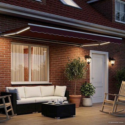 Manual Awning Frame with LEDs Burgundy and White 4.5 x 3 m
