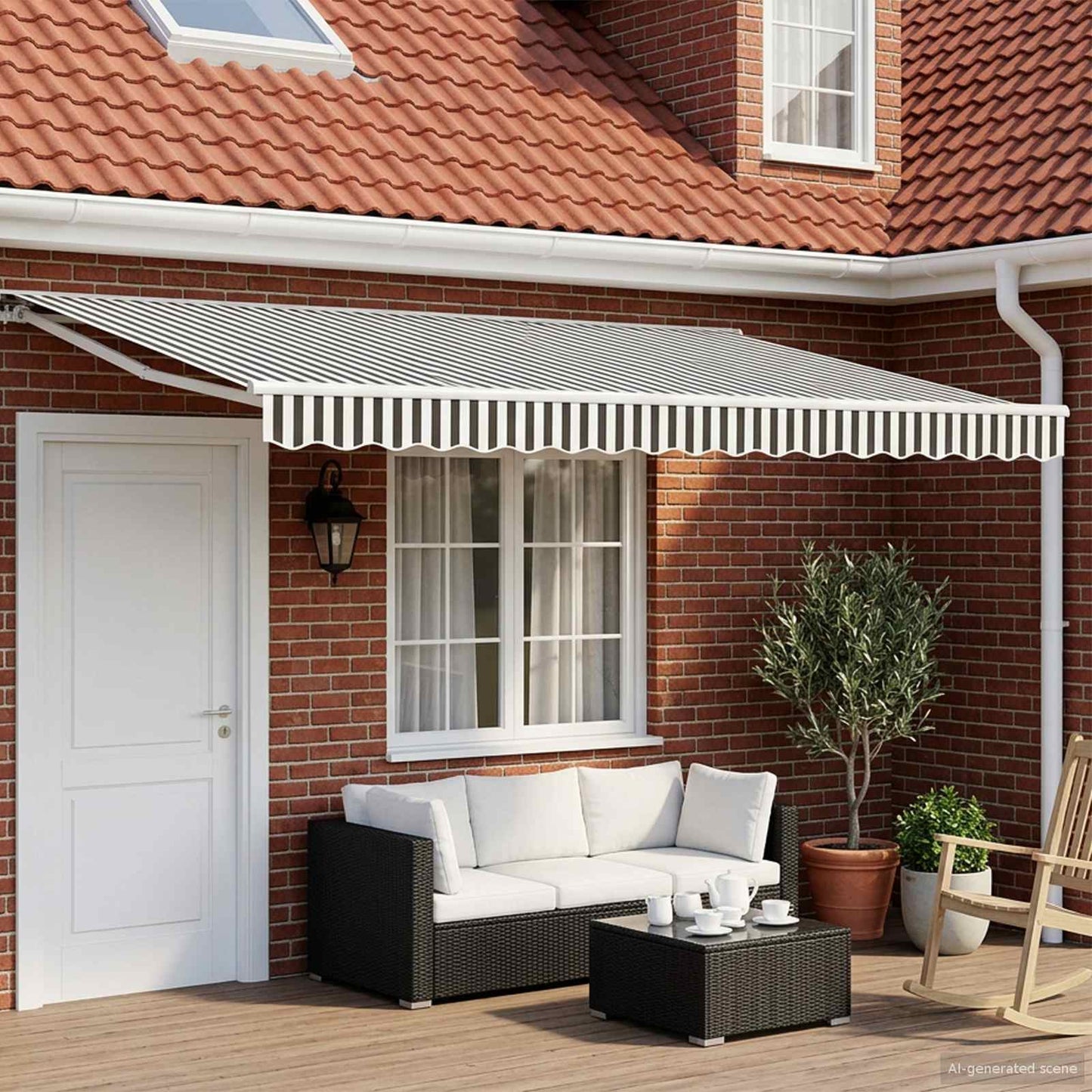 Manual Awning Frame with LEDs Anthracite and White 4.5 x 3 m