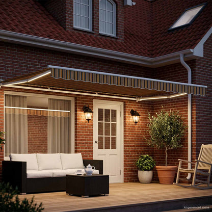 Manual Awning Frame with LEDs Yellow, Grey and White 4.5 x 3 m