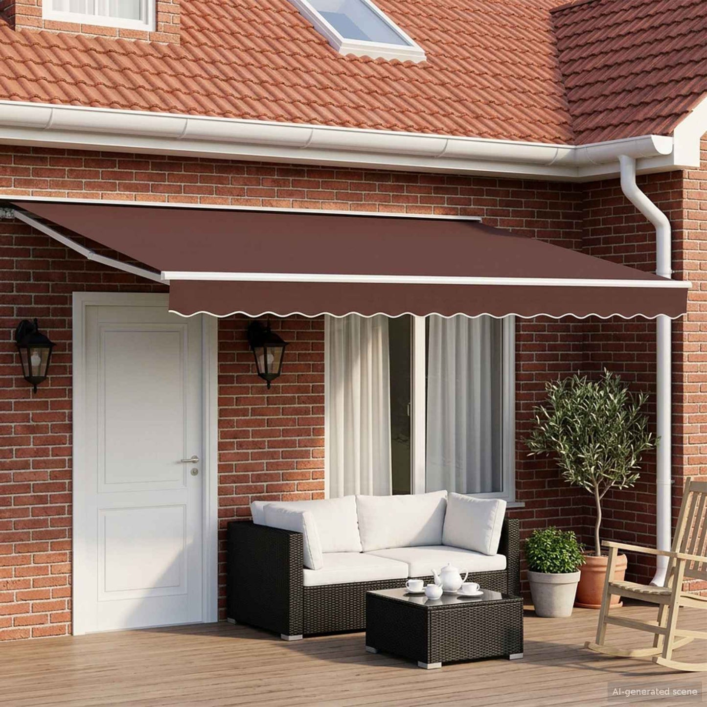 Manual Awning Frame with LEDs Brown and White 4.5 x 3.5 m