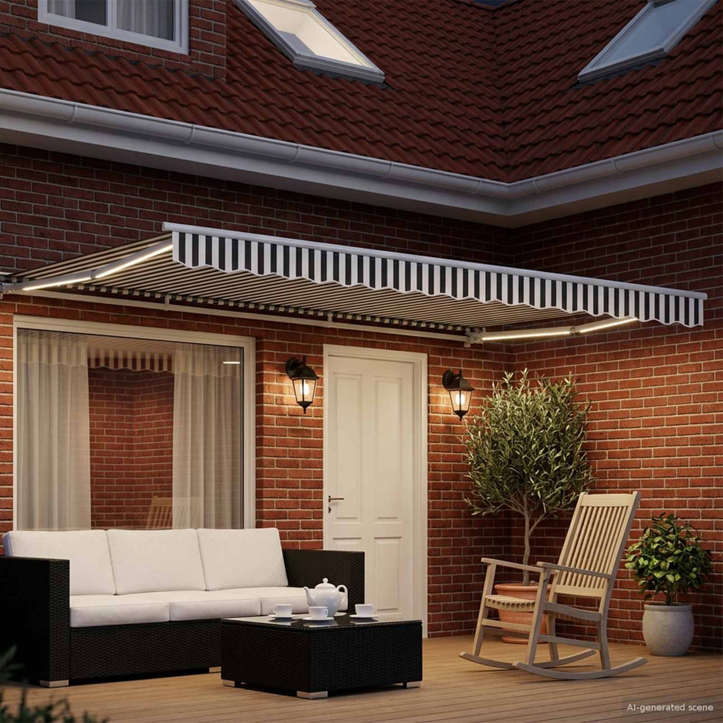 Manual Awning Frame with LEDs Anthracite and White 4.5 x 3.5 m