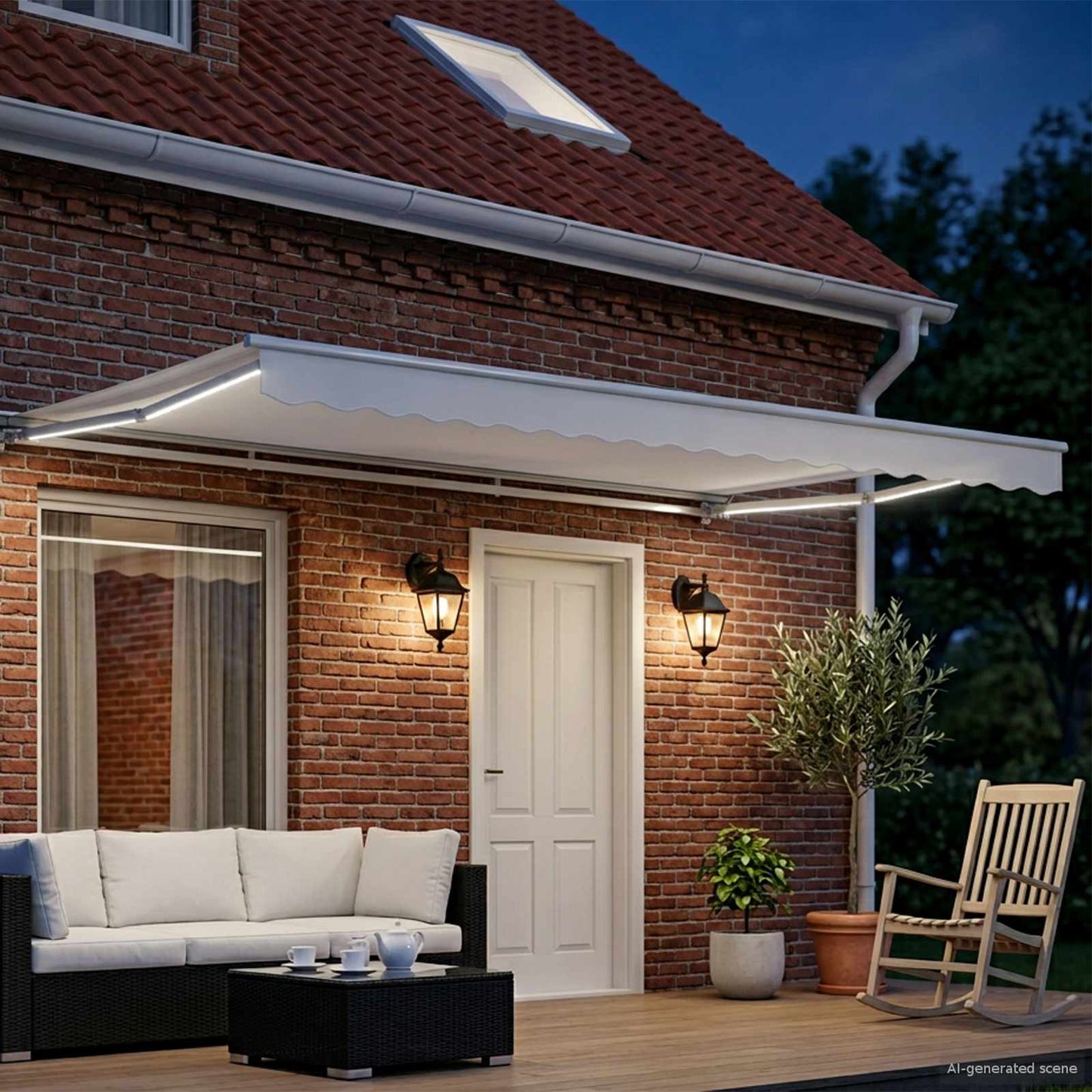 Manual Awning Frame with LEDs White 4.5 x 3.5 m