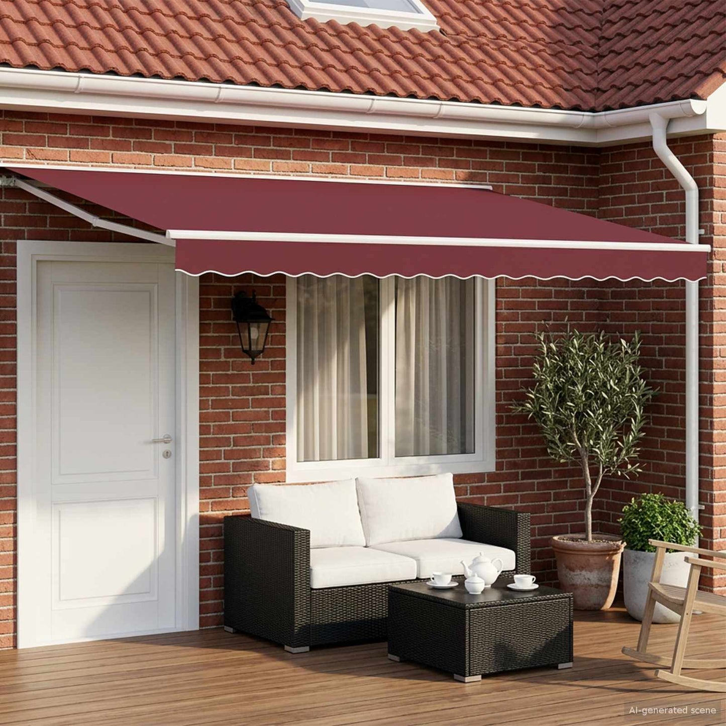 Manual Awning Frame with LEDs Burgundy and White 5 x 3 m