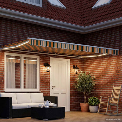 Manual Awning Frame with LEDs Green, Yellow and White 5 x 3 m