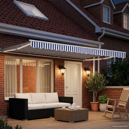 Manual Awning Frame with LEDs Blue and White 5 x 3.5 m