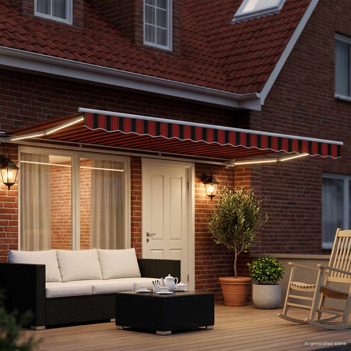 Manual Awning Frame with LEDs Orange, Black and White 5 x 3.5 m