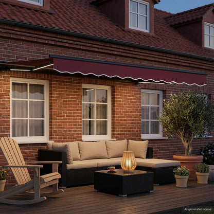 Manual Awning Frame with LEDs Burgundy and Anthracite 2.5 x 2 m