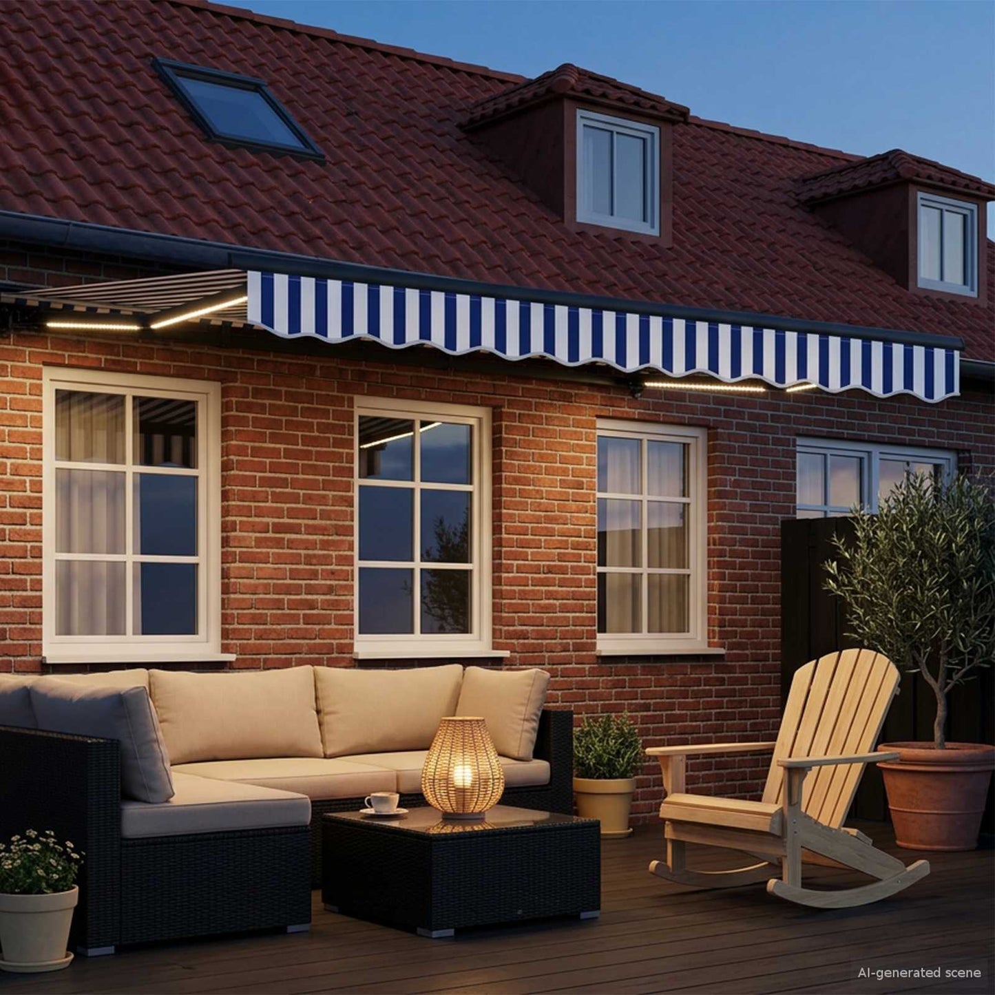 Manual Awning Frame with LEDs 3 x 2 m Polyester with PU coating