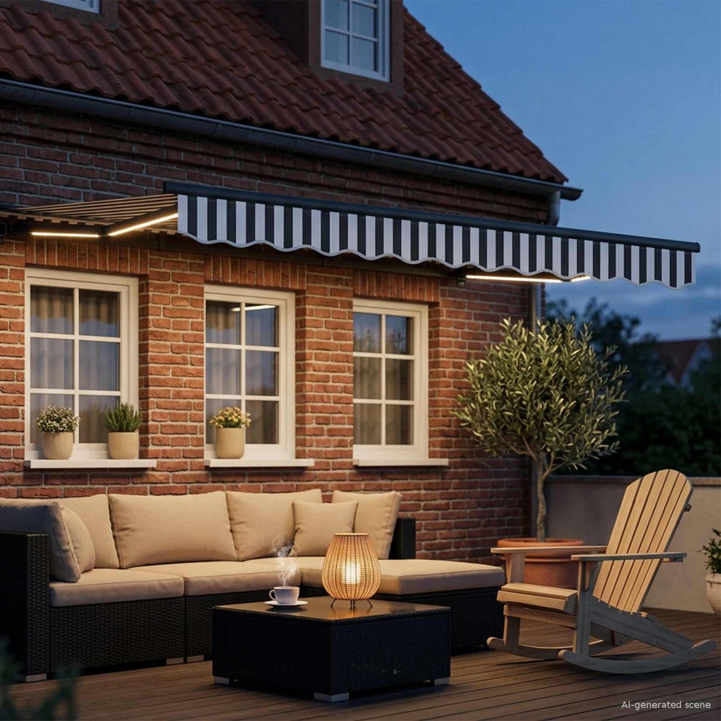 Manual Awning Frame with LEDs Anthracite and White 3 x 2 m