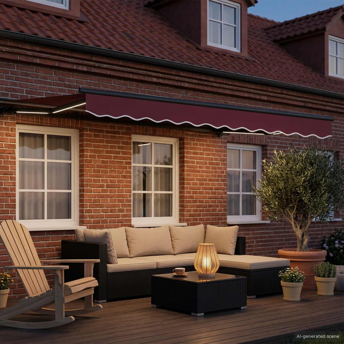 Manual Awning Frame with LEDs Burgundy and Anthracite 3.5 x 2 m