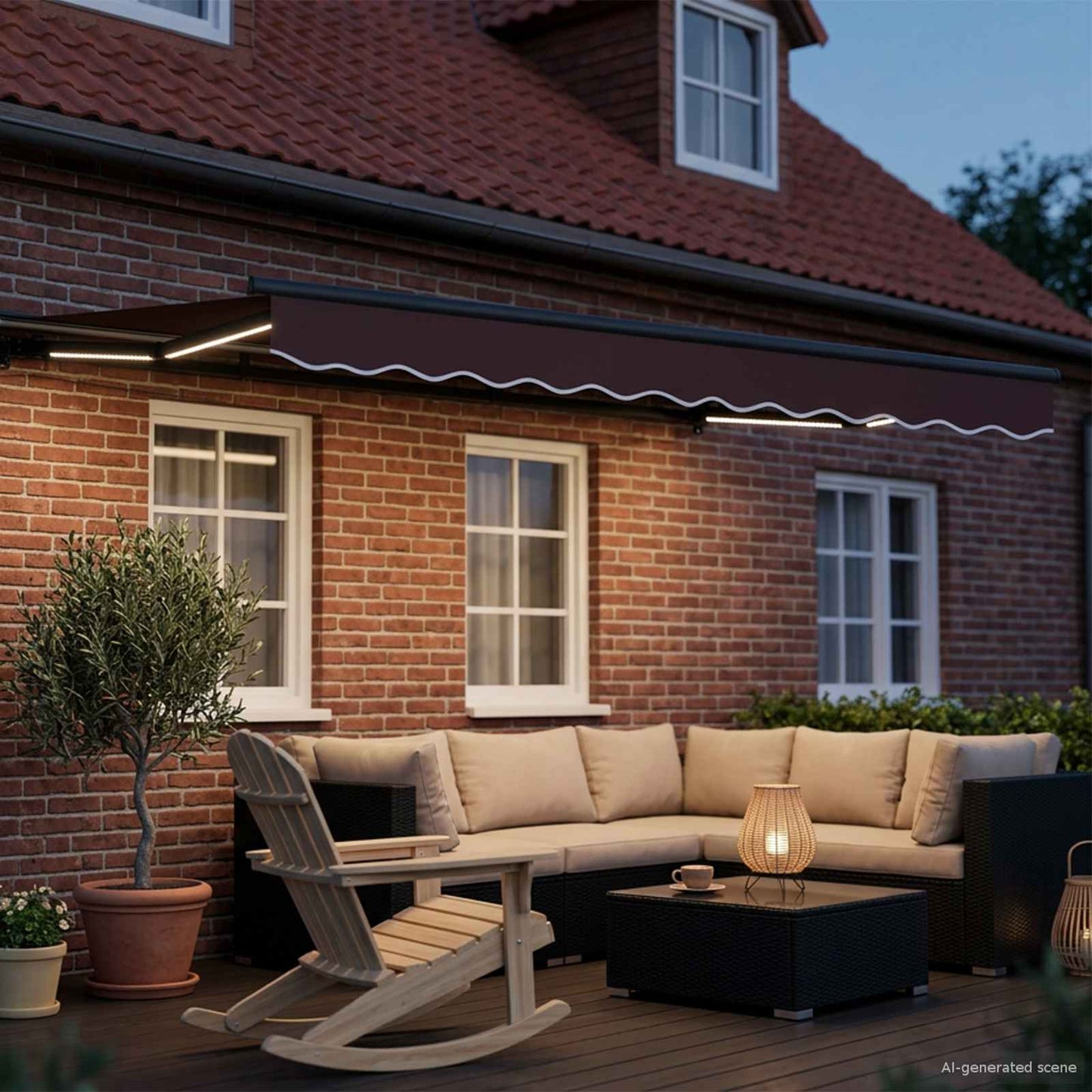 Manual Awning Frame with LEDs Brown and Anthracite 3.5 x 2 m