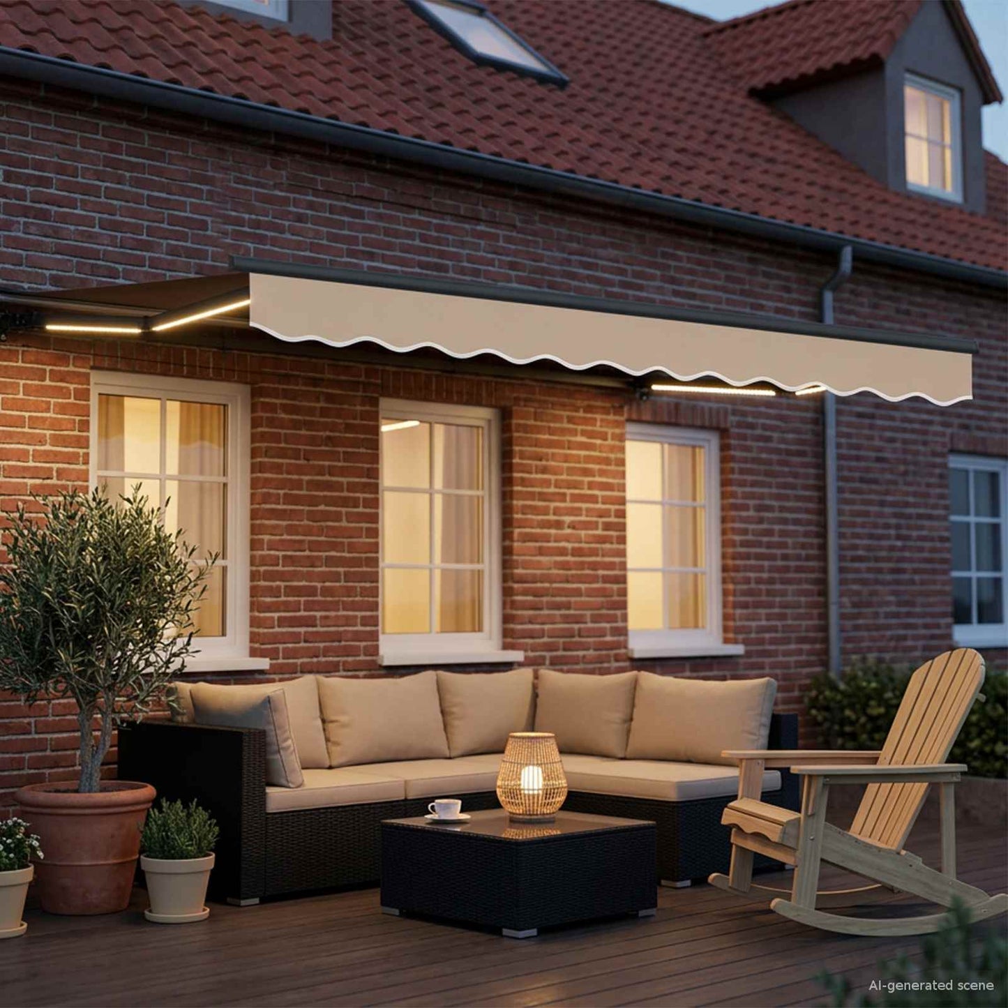 Manual Awning Frame with LEDs Beige and Anthracite 3.5 x 2 m