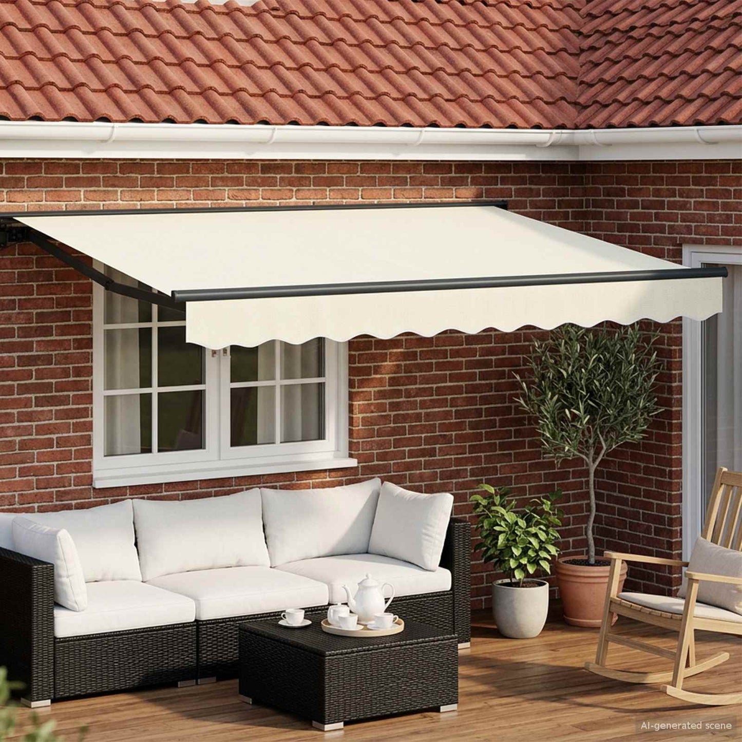 Manual Awning Frame with LEDs Cream and Anthracite 3.5 x 2.5 m