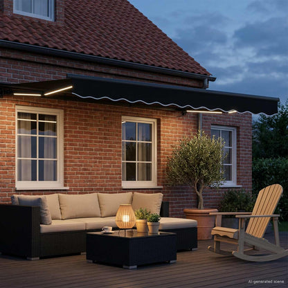 Manual Awning Frame with LEDs Black and Anthracite 3.5 x 2.5 m