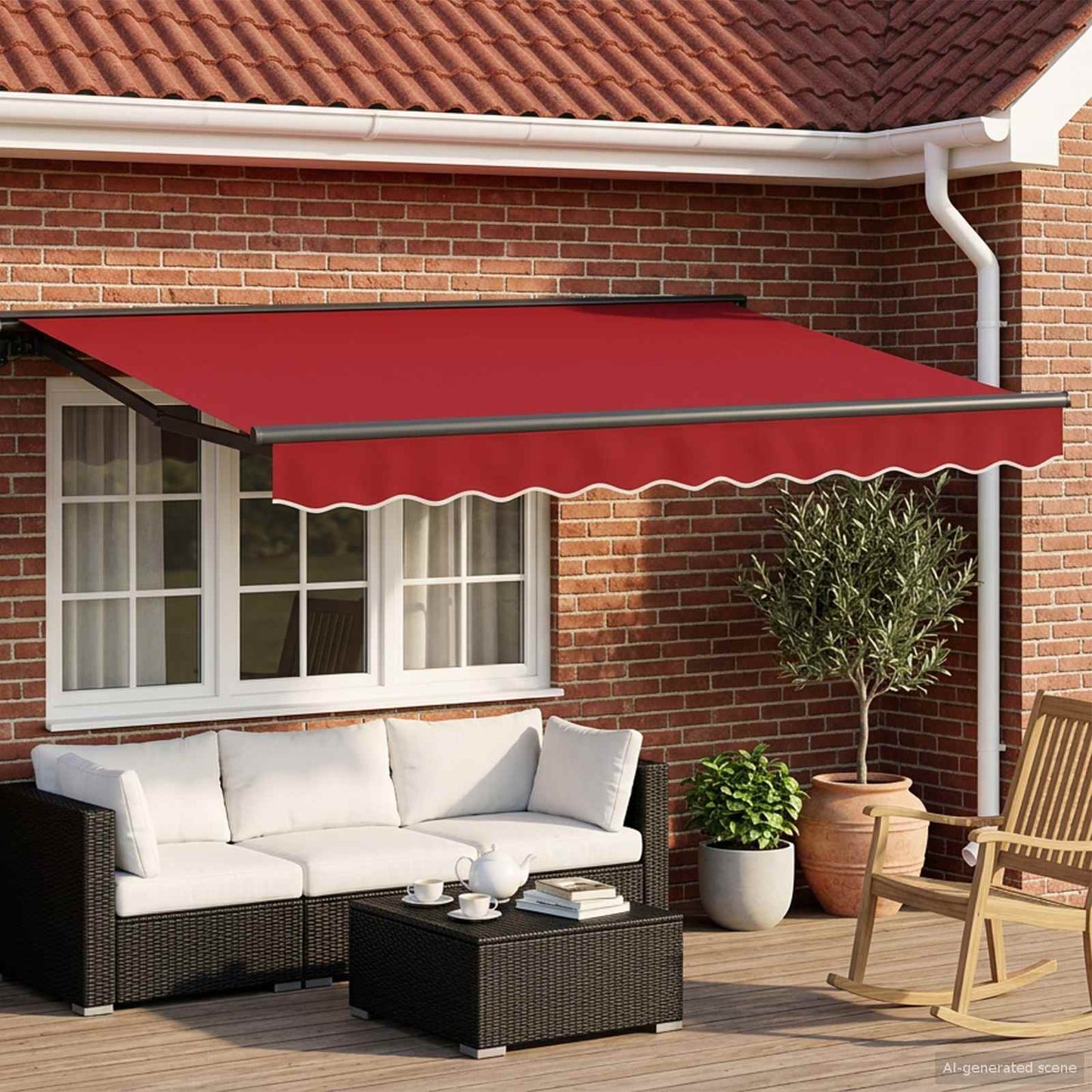 Manual Awning Frame with LEDs Red and Anthracite 3.5 x 2.5 m