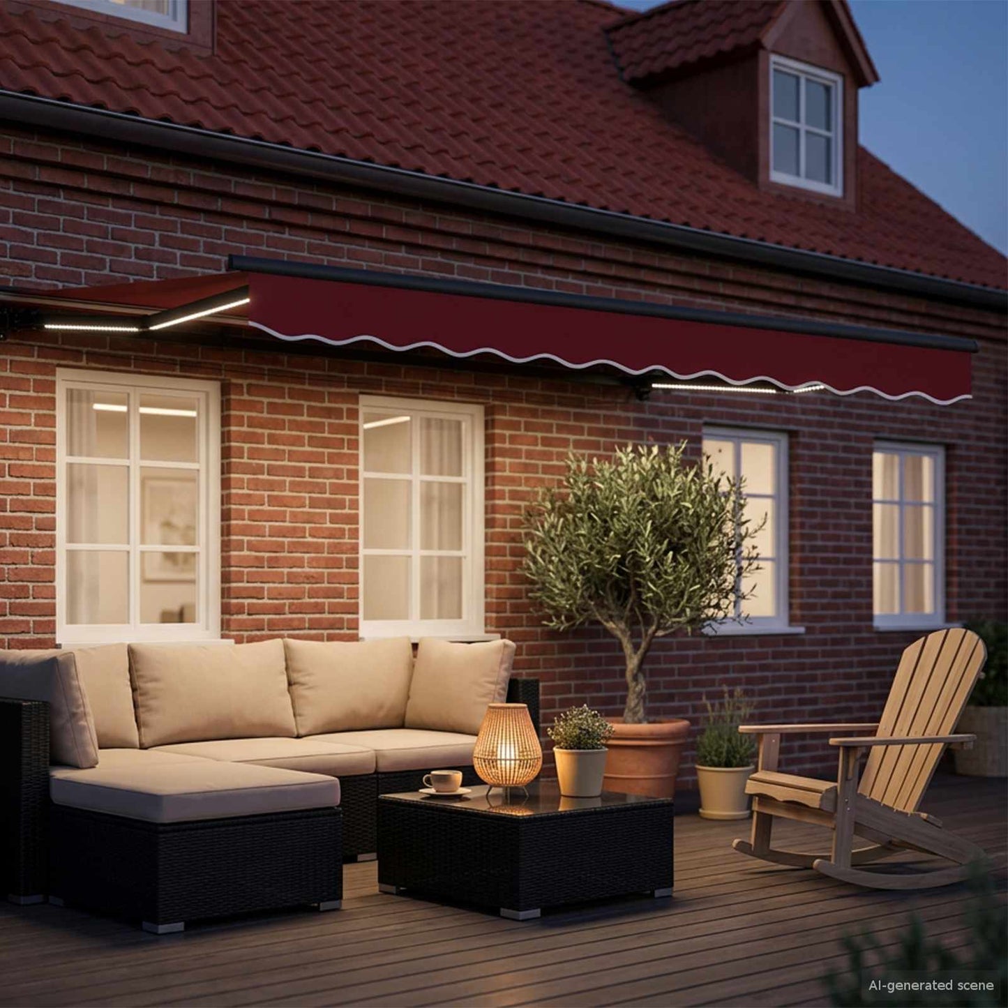 Manual Awning Frame with LEDs Red and Anthracite 3.5 x 2.5 m