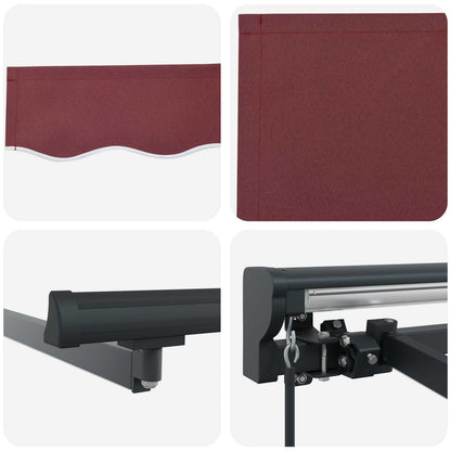 Manual Awning Frame with LEDs Burgundy and Anthracite 4 x 3 m