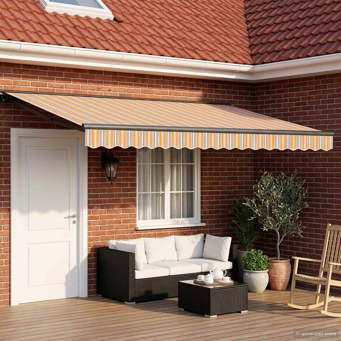 Manual Awning Frame with LEDs 4 x 3 m Polyester with PU coating