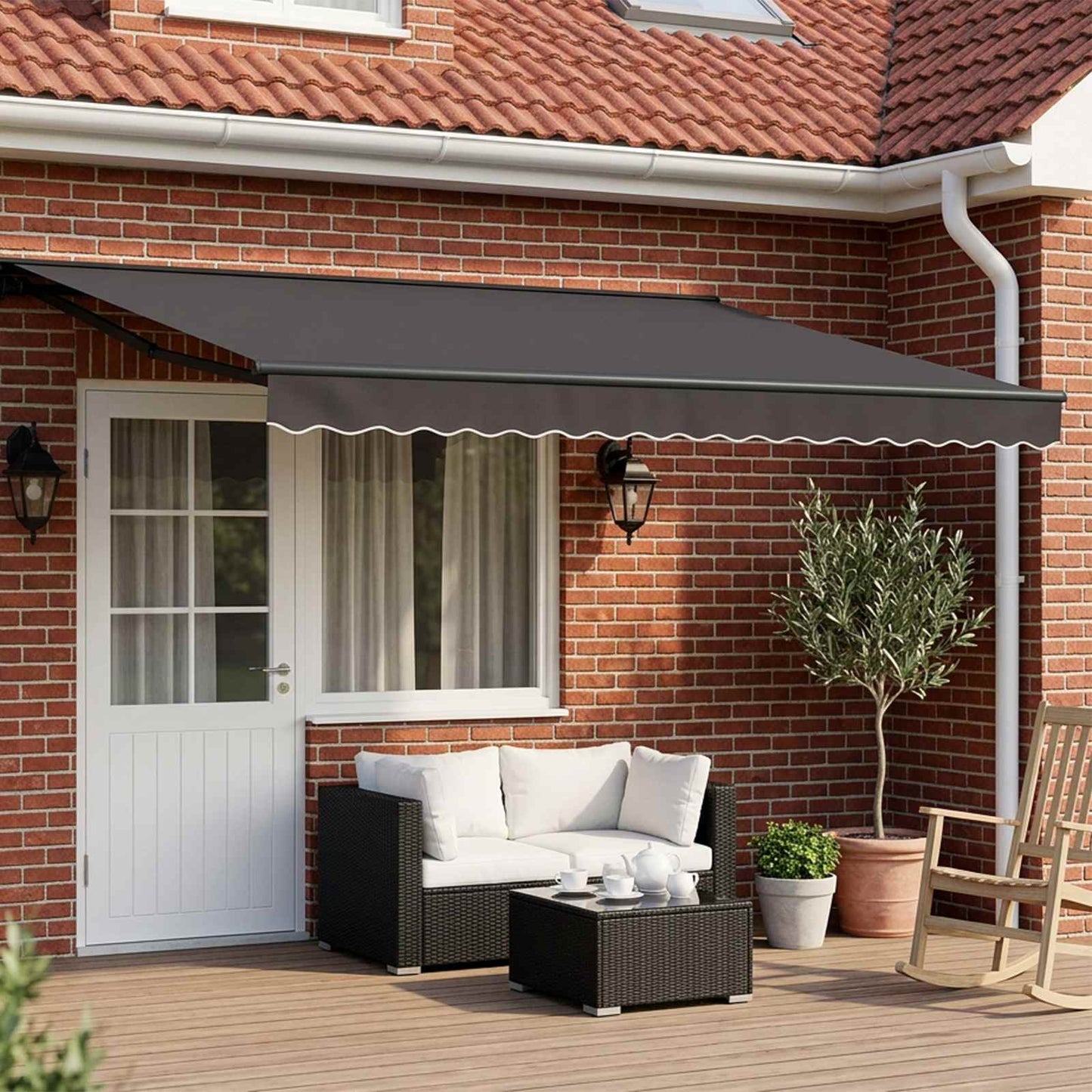 Manual Awning Frame with LEDs Anthracite 4 x 3.5 m